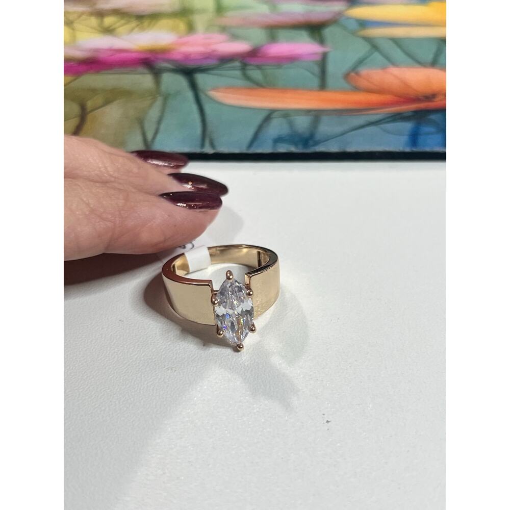 Women’s Size 8 Gold Filled CZ Marquise Solitaire Wide Band Statement Ring New